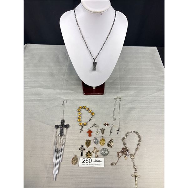Lot of Cross Pendants , Religious Charms + Pendants Bracelets etc