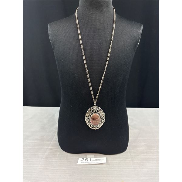 European Crafted Silver Tone Pendant w/ Chain Necklace