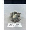 Image 1 : Vintage Silver Metal w/ Agate Stone Open Cuff Bangle