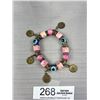 Image 1 : Pink Stone + Magic Eye Beads w/ Dangling Replica Coins Stretch Bracelet