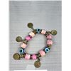Image 2 : Pink Stone + Magic Eye Beads w/ Dangling Replica Coins Stretch Bracelet
