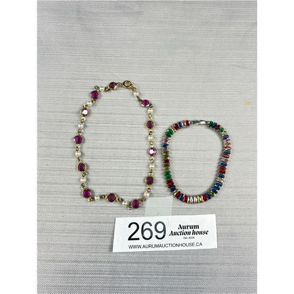 2 Vintage Glass Stones Bracelets
