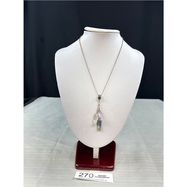 Vintage 925 Sterling Silver w/ Natural Stones Tassel Necklace