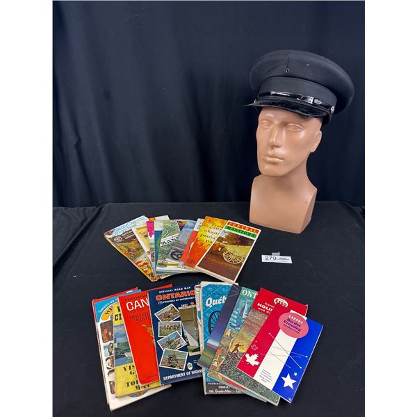 Vintage Officers, Firemans Hat + Vintage Road Maps