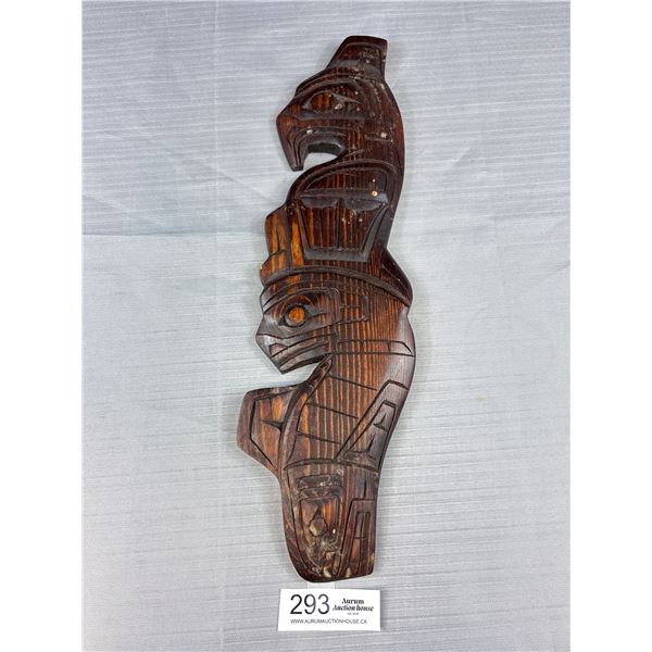 Nicely Signed West Coast Native Wooden Carving of Thunderbird and Killer Whale 18" Tall