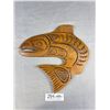 Image 1 : 12" x  12" West Coast Native Wooden Carving of Salmon, Nicely Signed