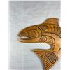 Image 2 : 12" x  12" West Coast Native Wooden Carving of Salmon, Nicely Signed