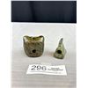 Image 2 : 2 Nicely Carved Soapstones, Bear Head and Eagle Head, Incense Holder?