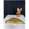 Image 1 : Nice Eagle Head Golden Plaque + Very Nice 18" Carved Eagle
