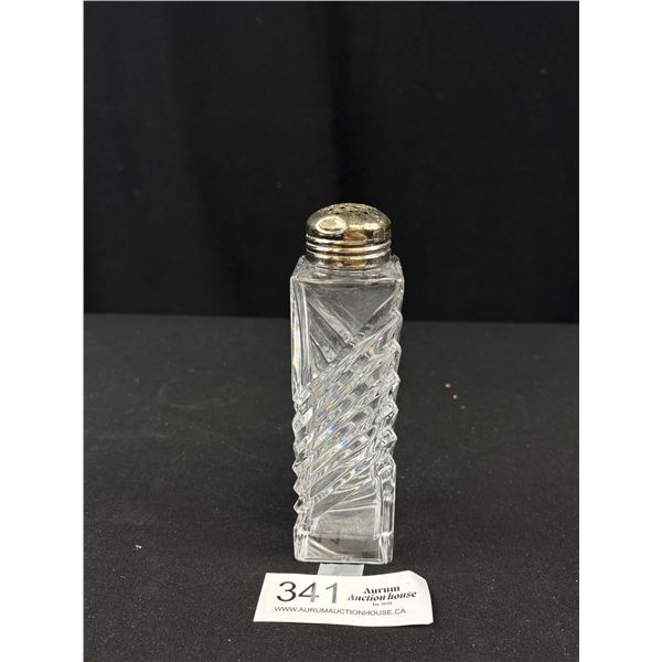 6 Inch Tall Crystal Bottle with Sterling Silver Lid