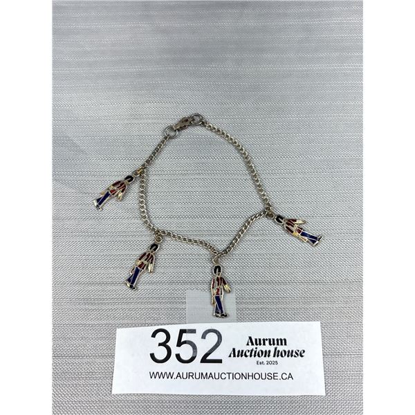Vintage Sterling Silver Bracelet with Enamel Soilder Pendants