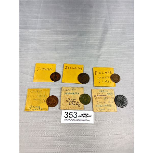 Lot of 6 Very Old World Coins 1800s/1900s Finland, Denmark, Germany, Etc.