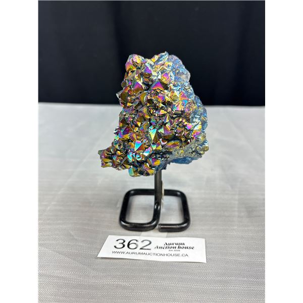 5 Inch Amethyst and Titanium Rock on Stand