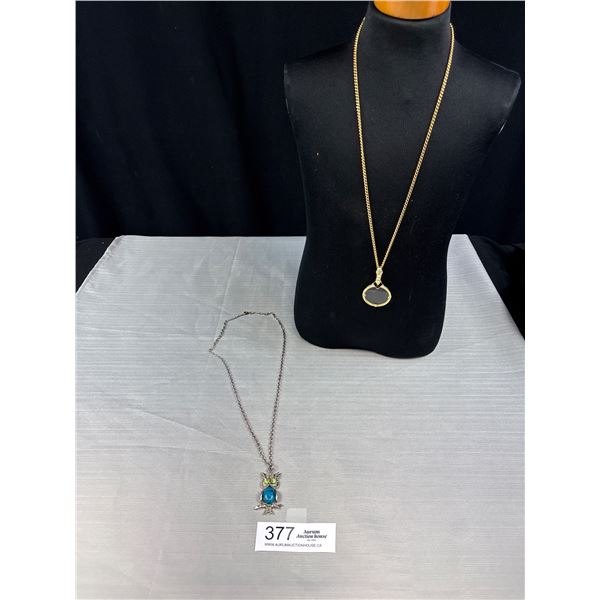 Vintage Owl Pendant on Necklace + Magnifier Loop on Necklace