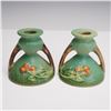 Image 1 : Pair of Roseville Pottery Candlesticks, Iris Pattern, Shape 851-3