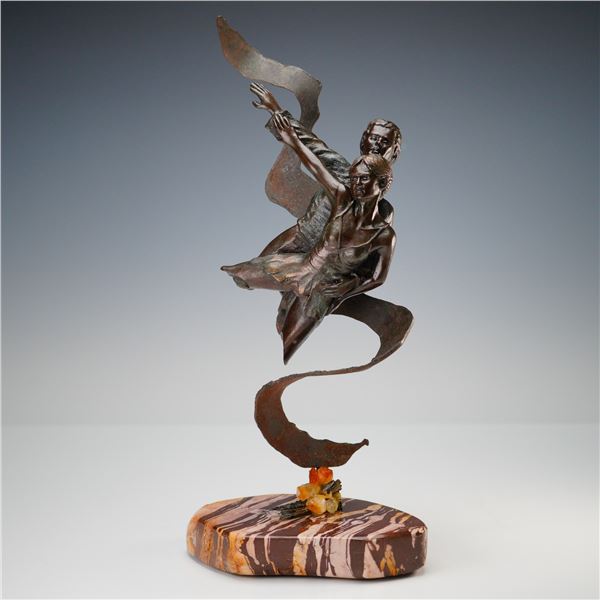 Bronze Figural Sculpture of Dancing Couple on Stone Base