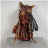Image 1 : Polychrome Metal Relief Bust of Native American Elder with Wolf Headdress