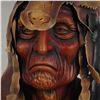 Image 2 : Polychrome Metal Relief Bust of Native American Elder with Wolf Headdress