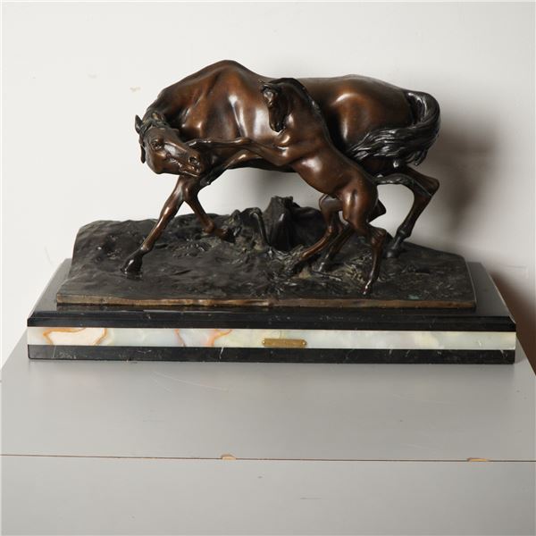 Pierre-Jules Mene, Original Bronze Sculpture, Arabian Mare & Foal, Signed