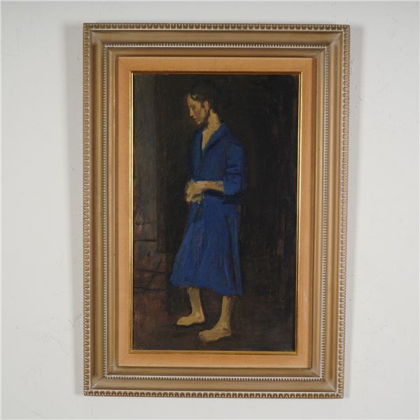 Raphael Soyer, Original Oil on Canvas, Model in Blue Robe, Signed