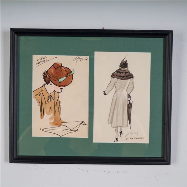 Wayne Hall Art Deco Era Fashion Illustration Studies, 1928-1936, Signed