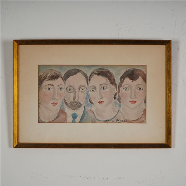 Abraham Walkowitz, Original Watercolor on Paper, Four Heads, Signed
