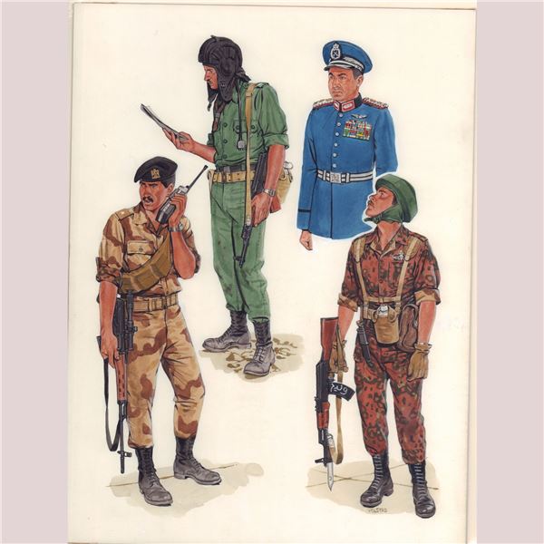 Ron Volstad Original Gouache on Board, Middle Eastern Soldiers, Signed