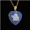 Image 2 : 14K Gold and Blue Jasper Heart Necklace with Angel Motif