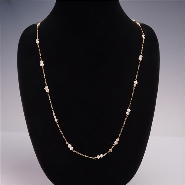 14K Gold Figaro Chain Necklace with Freshwater Pearls
