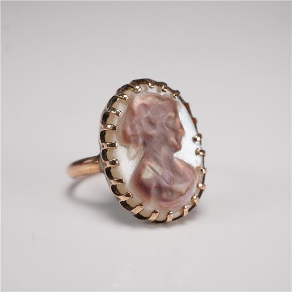 14K Gold Ring with Carved Mother-of-Pearl Cameo