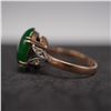 Image 3 : 14K Gold Ring with Jade Cabochon and Leaf Motif Mount