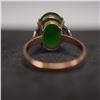 Image 4 : 14K Gold Ring with Jade Cabochon and Leaf Motif Mount
