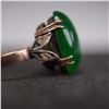 Image 5 : 14K Gold Ring with Jade Cabochon and Leaf Motif Mount