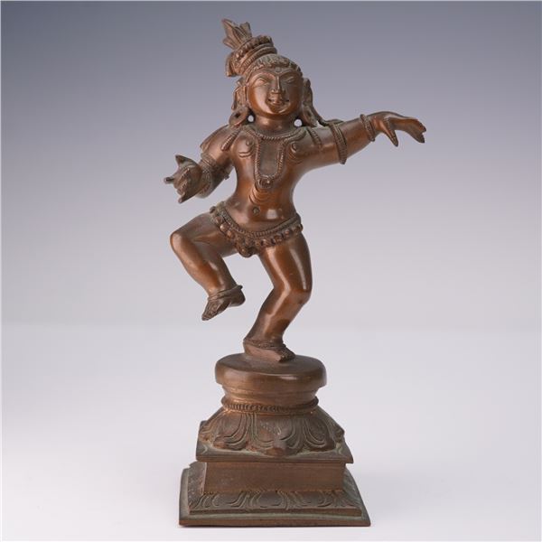 Indian Bronze Dancing Krishna Figurine