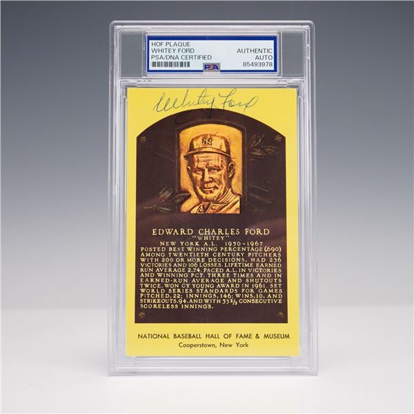 Whitey Ford Signed Hall of Fame Plaque Postcard PSA Cert.