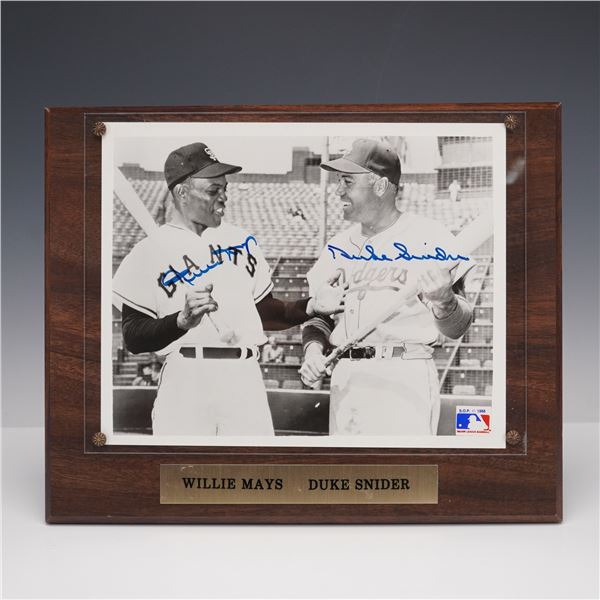 Willie Mays, Duke Snider Autographed Photograph with Plaque and PSA COA