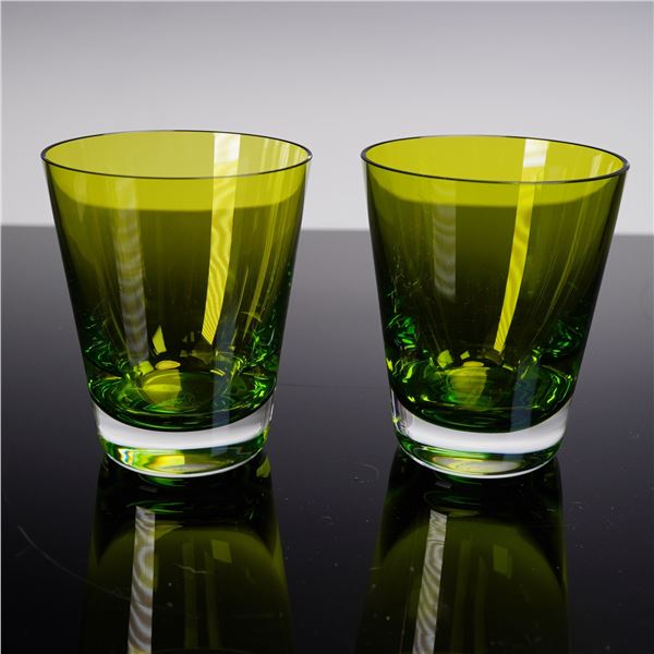 Pair of Baccarat Crystal Mosaique Green Tumblers