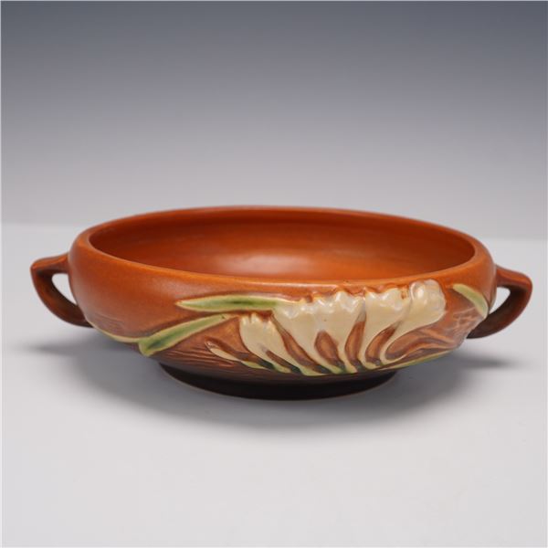 Roseville Pottery Brown Double-Handle Bowl, Freesia