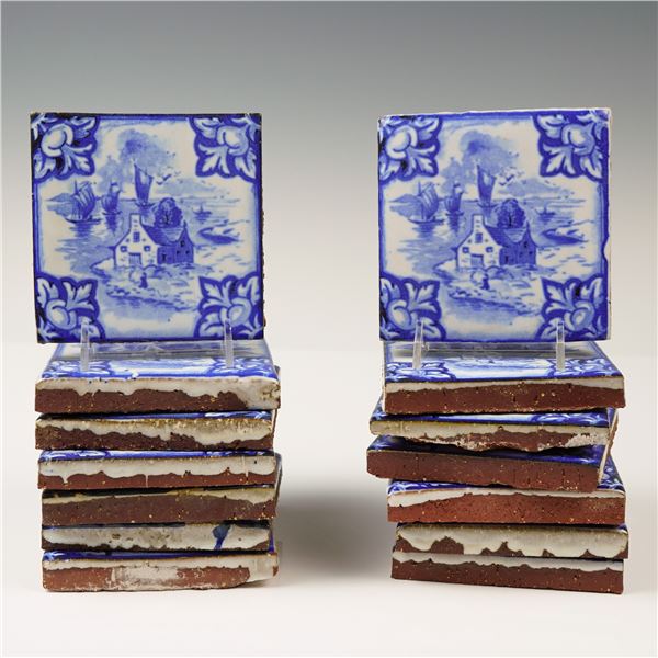 14pc Mosaic Tile Co. Delftware Faience Tiles, Coastal Cottage