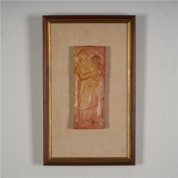 Bruno Lucchesi, Framed Terracotta Relief Plaque, Mother & Child, Signed