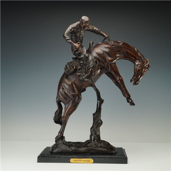 After Charles M. Russell, "Bronco Twister" Patinated Bronze Sculpture