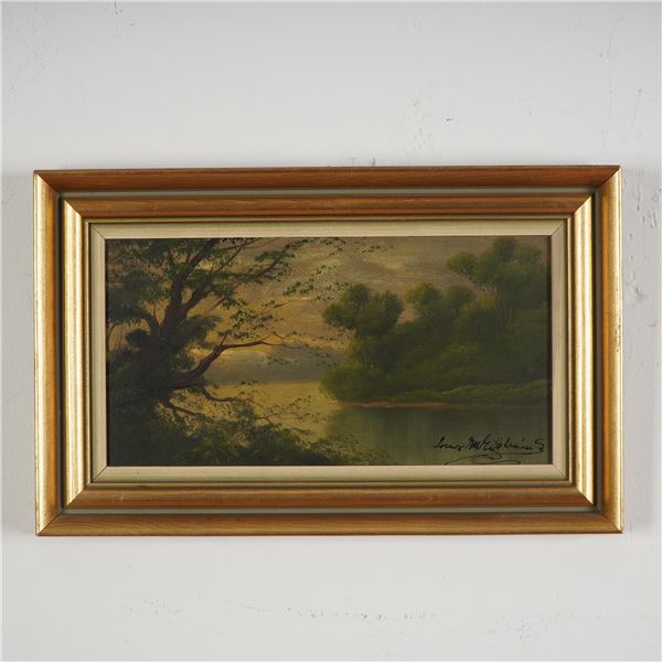 Louis M. Eilshemius, Original Oil on Panel Riverscape w/ Forest, Signed