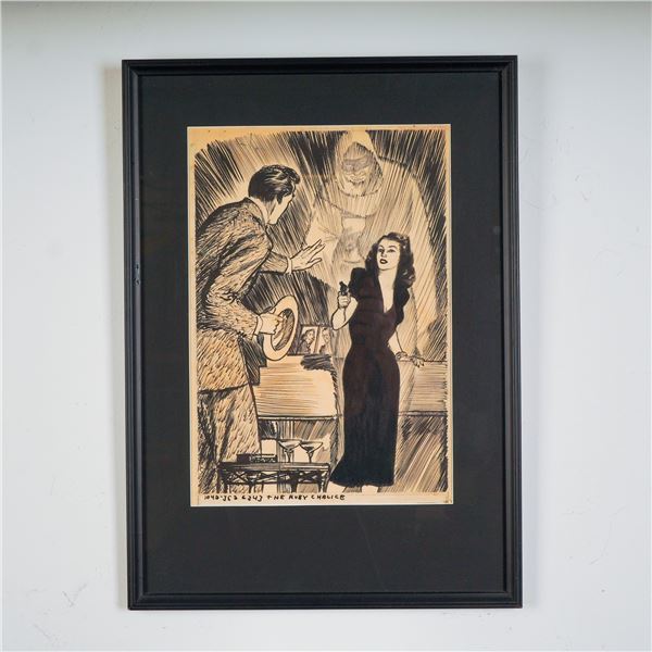 Wayne Hall Original Ink Illustration for Mystery Magazine, Signed