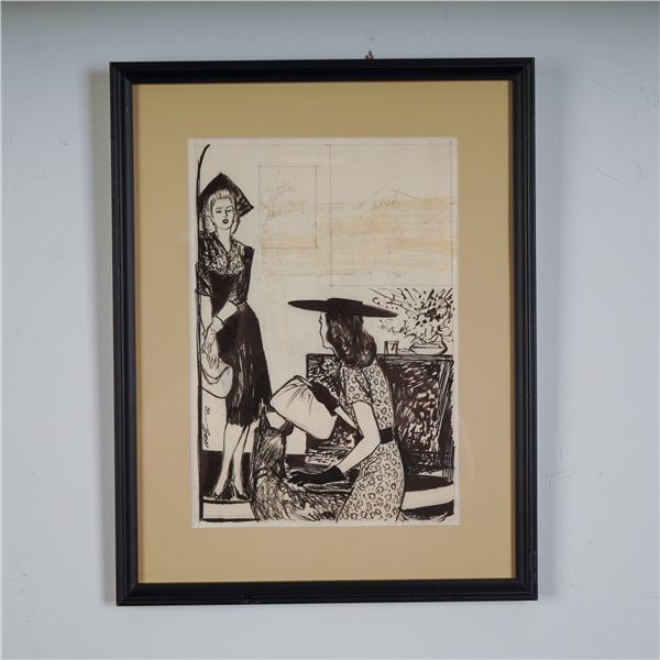 Wayne Hall Original Pen and Ink Illustration, Someday You'll Care, Signed