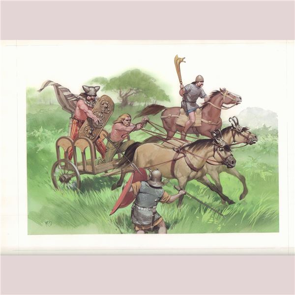 Angus McBride Original Gouache, Belgic Warriors vs Rome, 54 B.C.