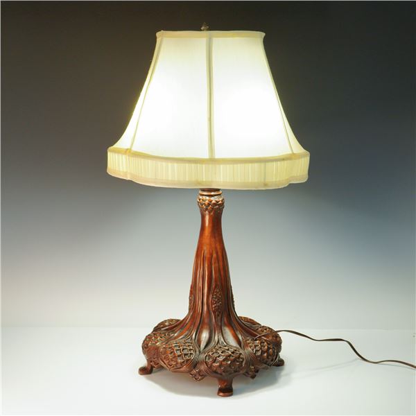 Tiffany Style Molded Metal Table Lamp with Pomegranate Motif