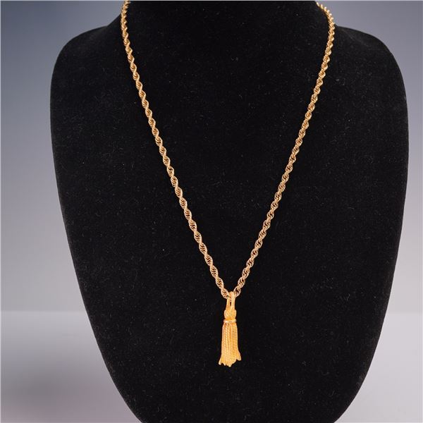 14K Gold Plated Rope Chain Necklace with Tassel Pendant