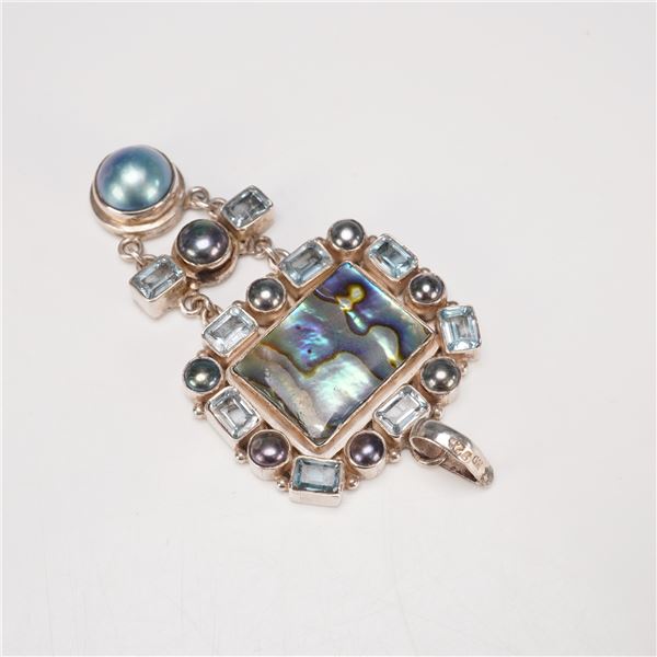 Pendant MD 925 sterling with Abalone and Faux Gemstones