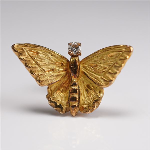 18K Yellow Gold Victorian Inspired Butterfly Lapel Pin with Diamond Accent