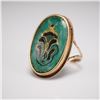Image 1 : 14K Gold Ring with Decorated Green Stone Cabochon